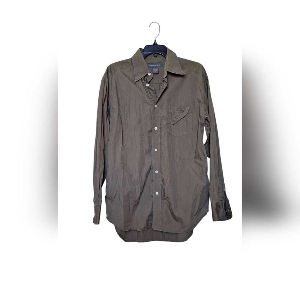 Banana Republic 100% Cotton Button Down Shirt Long Sleeve Dressy Olive Mens M